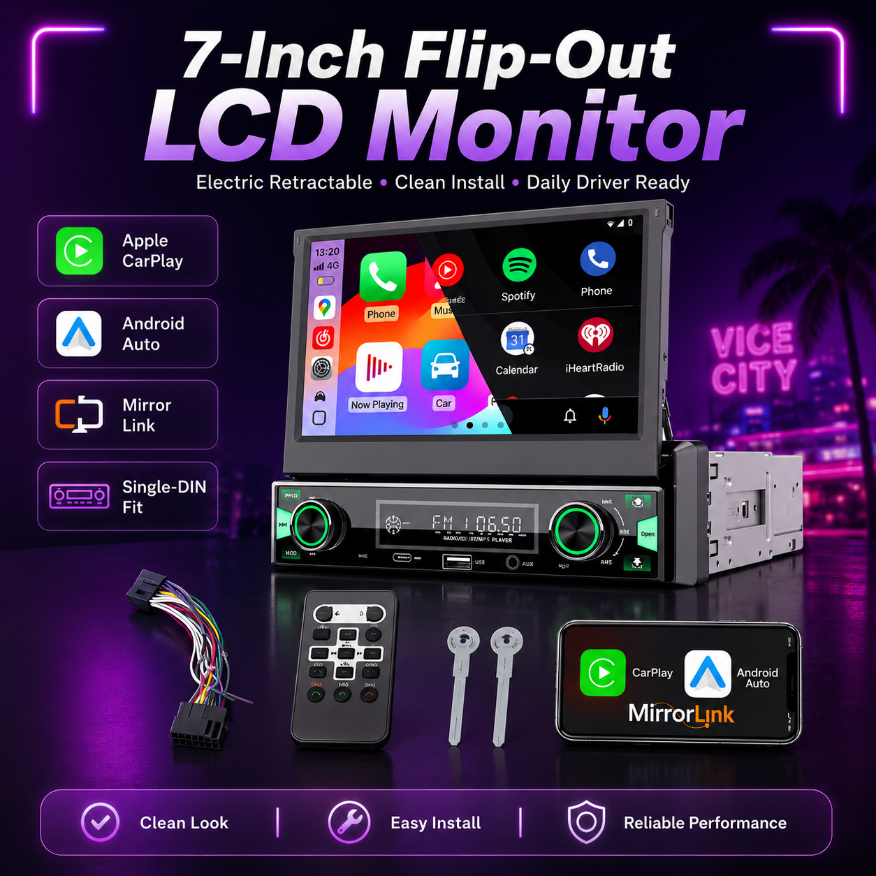 7-Inch Single-DIN Motorized CarPlay & Android Auto Radio