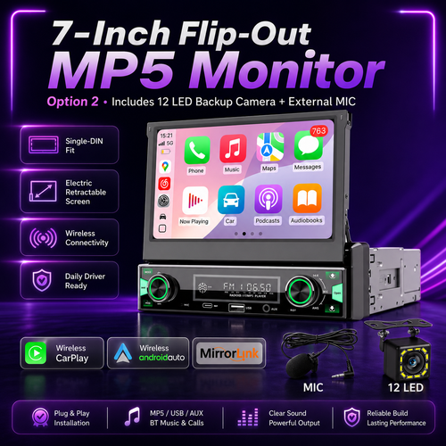 7-Inch Single-DIN Motorized CarPlay & Android Auto Radio